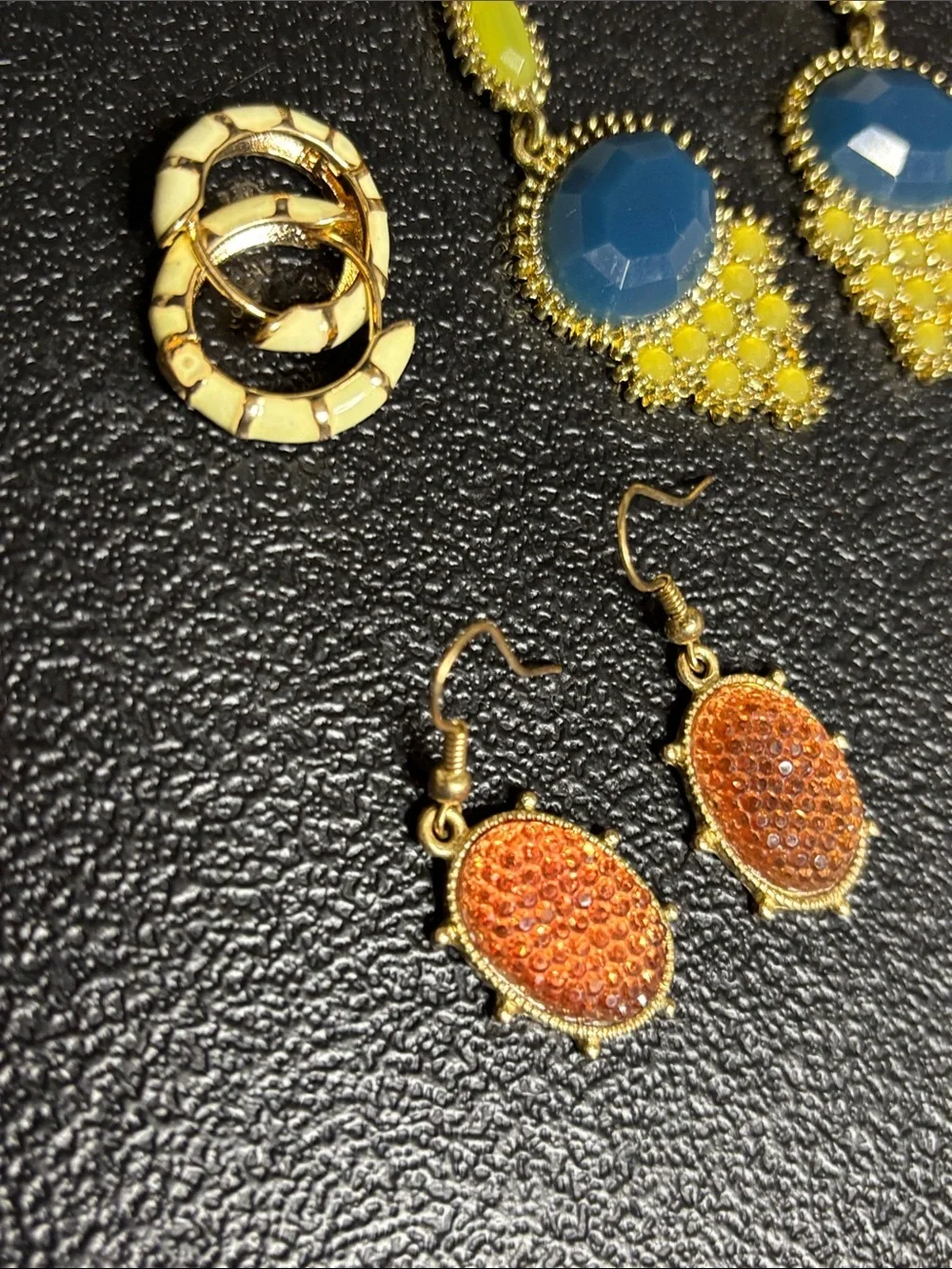Bundle Dangle Hoop Enamel Gold-Tone Blue and Yellow Drop Earrings Jewelry Lot